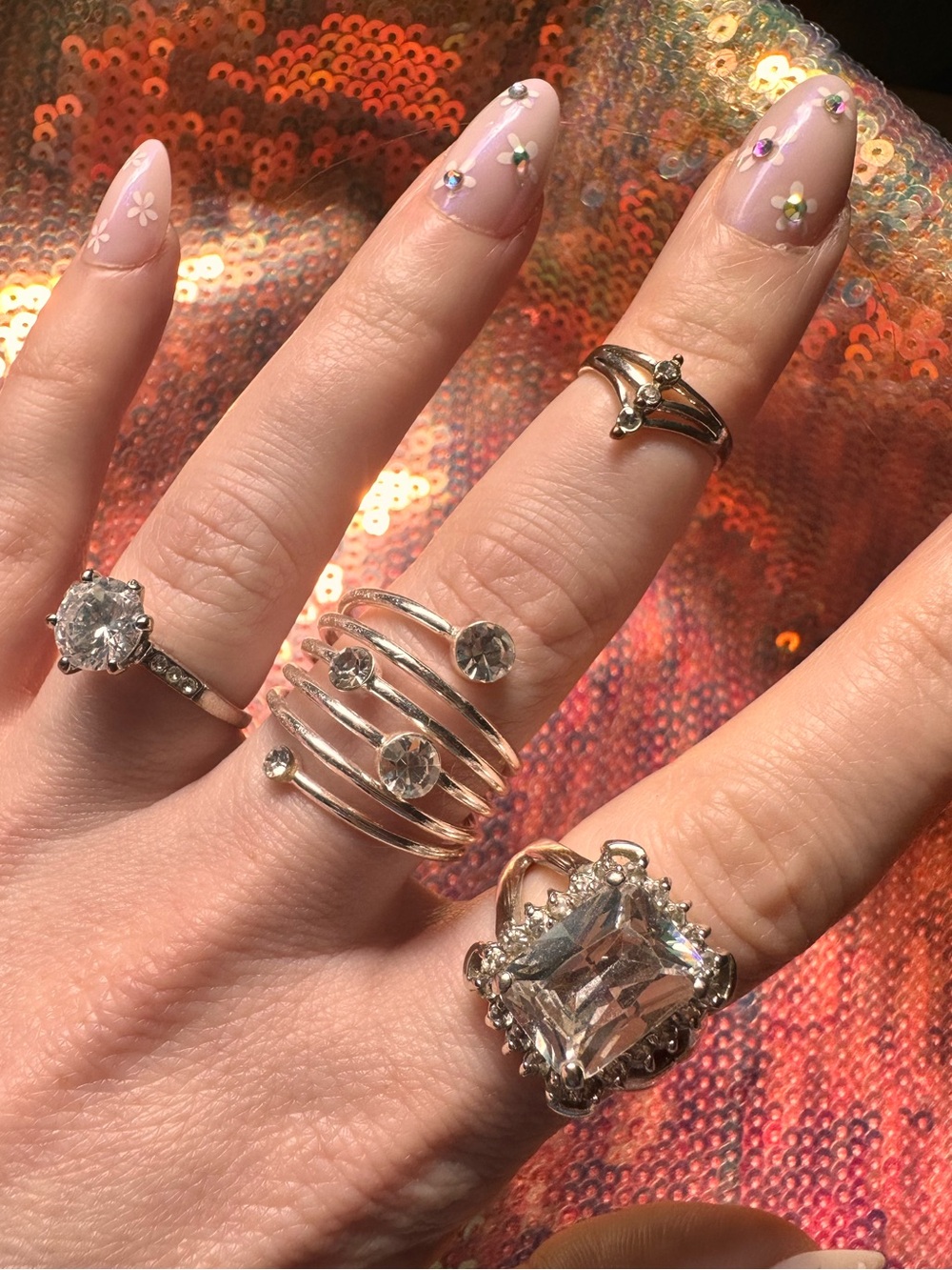 Express • Rhinestone Bling Silver Tone Ring Set - Picture 3 of 15